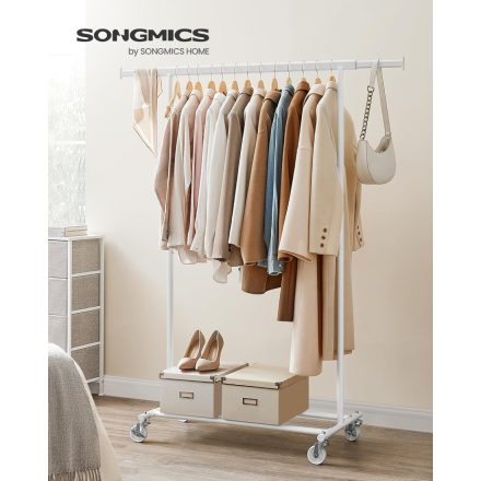SONGMICS Mobil állítható méretű ruhaakasztó, szobainas,  extra alsó polccal, Fehér HSR013W01