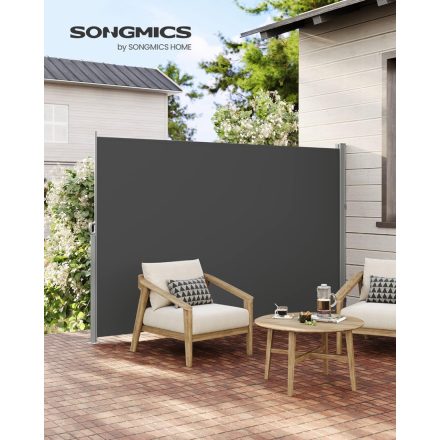 SONGMICS GSA204G02 Oldalsó napellenző acéldobozzal, rozsdaálló, kihúzható, 200 x 400 cm