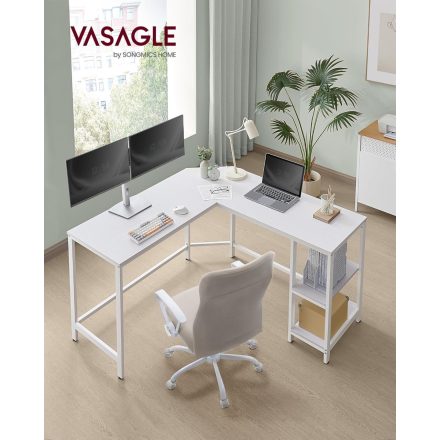 VASAGLE LWD072W44 Számítógépasztal, L alakú sarokasztal, 138 x 138 x 76 cm Fehér