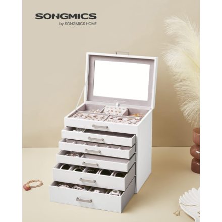SONGMICS 6 fiókos ékszertartó doboz,fehér JBC138