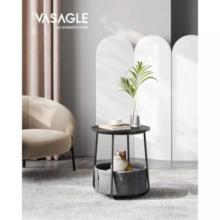 VASAGLE LET223B01 Kerek lasztal szövet kosárral, palaszürke és fekete 45×51cm