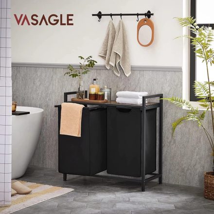 VASAGLE BLH201B01V2 Szennyestartó, szennyes kosár 2 x 46 liter, rusztikus barna