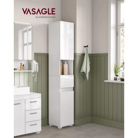 VASAGLE BBC560P31 Keskeny fürdőszoba szekrény, fiókkal, állítható polcokkal, fehér, 30 x 30 x 170 cm